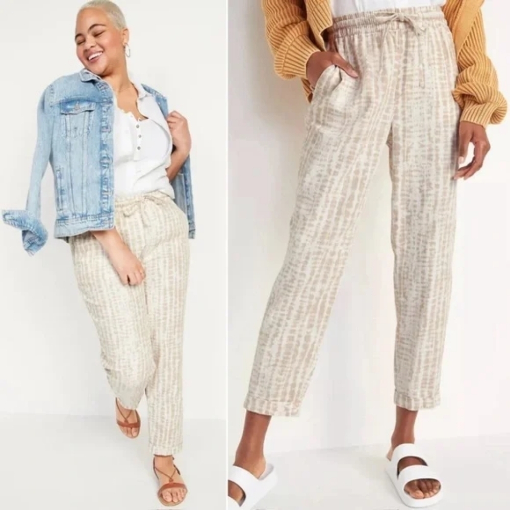 Old Navy High-Waisted Tie-Dye Linen-Blend Straight Cropped Pants XL